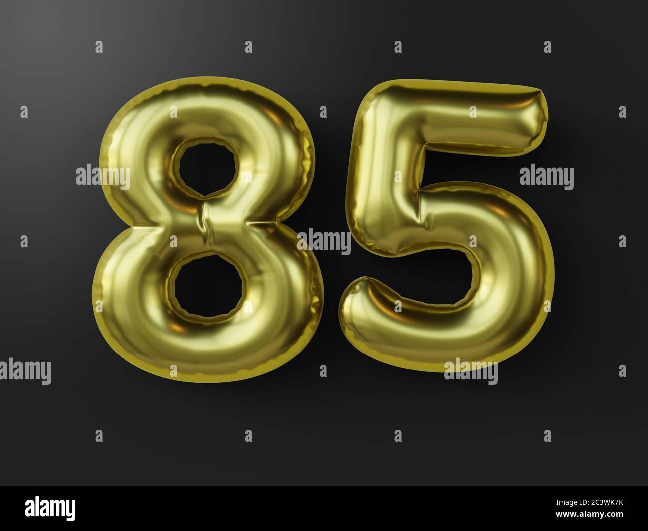 Golden balloon in shape of number 85  isolated. 3d illustration. Stock Photo