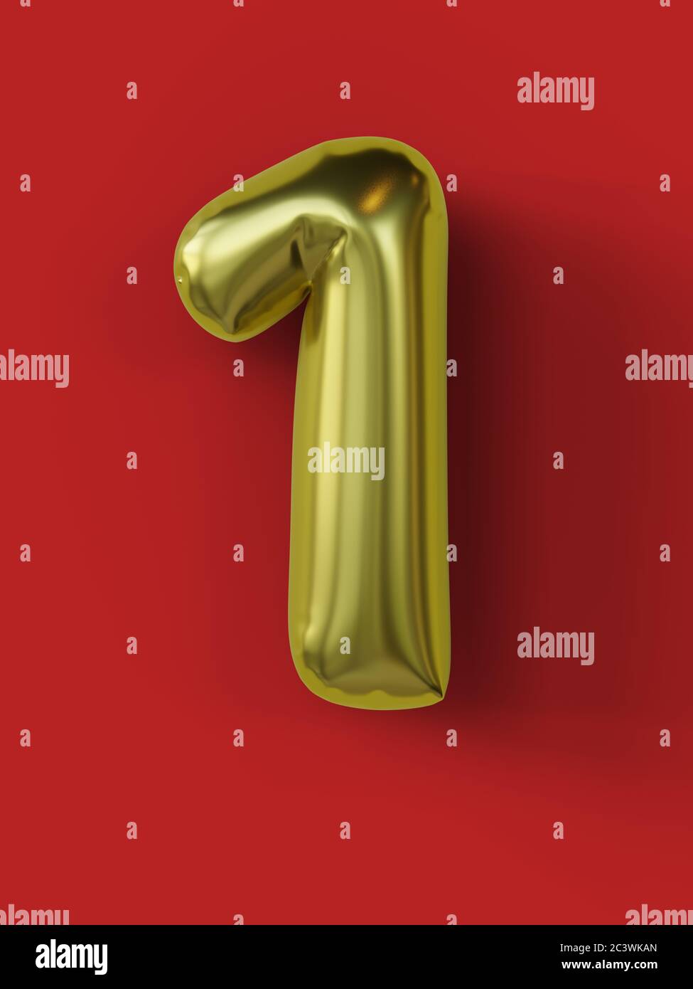 Golden balloon in shape of number 1 isolated. 3d illustration Stock