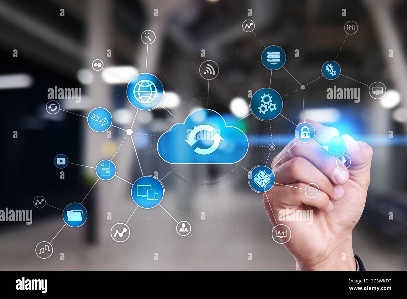Cloud technology concept on virtual screen. Data storage and computing ...