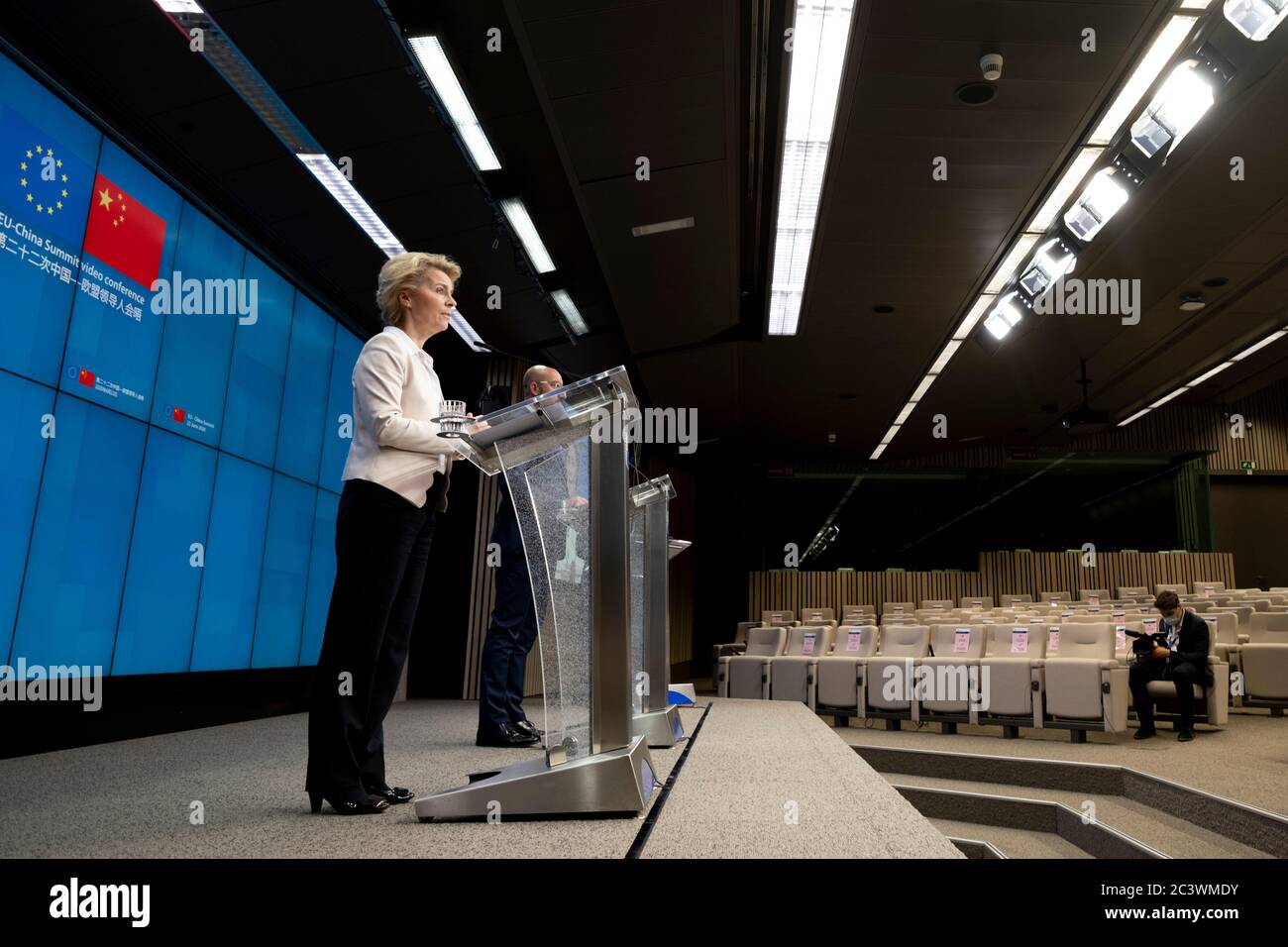 Brussels, Belgium. 22nd June, 2020. EU Council President Charles Michel and EU Commission President Ursula von der Leyen participate in a media conference at the conclusion of an EU-China summit. Credit: ALEXANDROS MICHAILIDIS/Alamy Live News Stock Photo