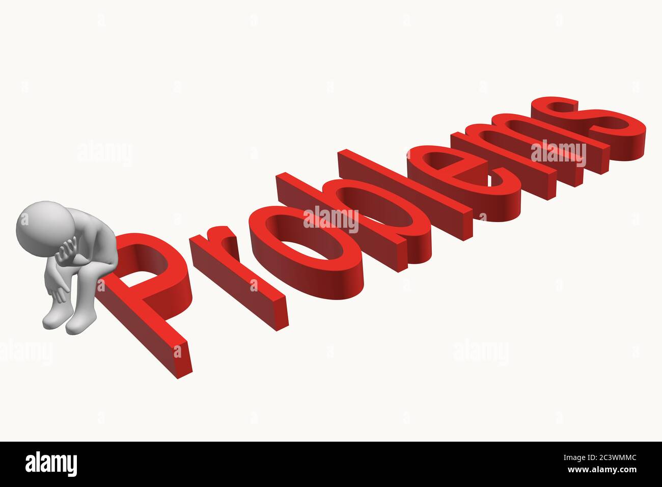 Anonymous character sitting on a problems word Stock Photo - Alamy