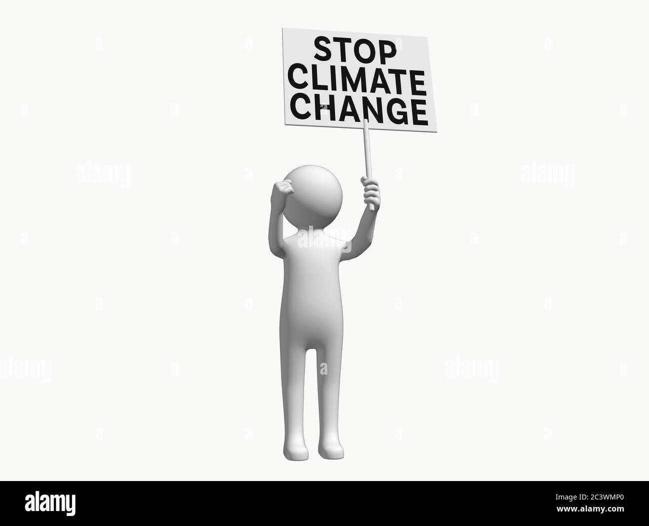 Anonymous 3D character with sign protesting against climate change Stock Photo