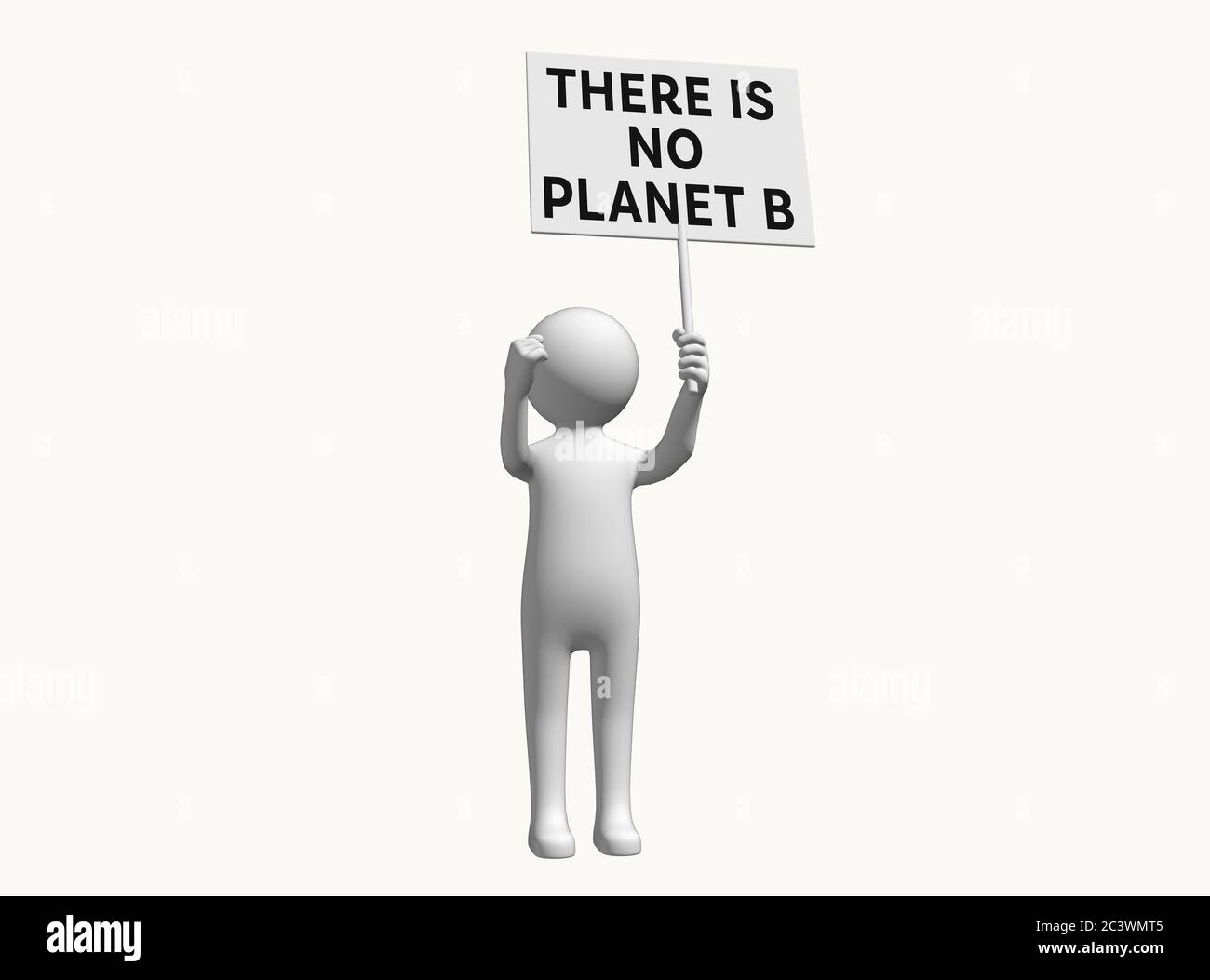 Anonymous 3D character with sign protesting against climate change Stock Photo