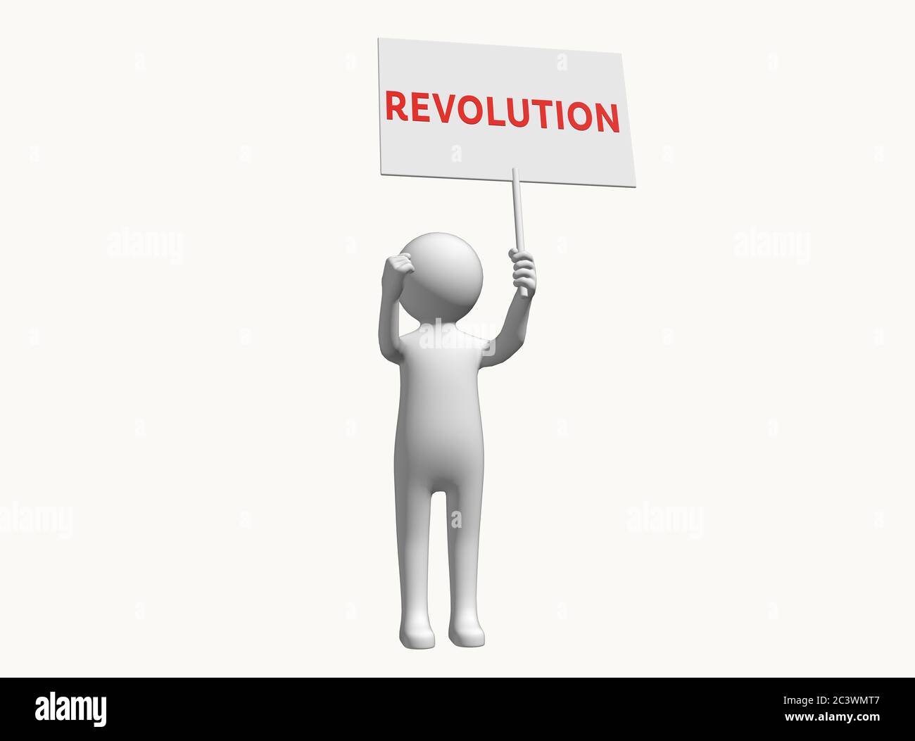 Anonymous 3D character with sign protesting for revolution and revolt Stock Photo