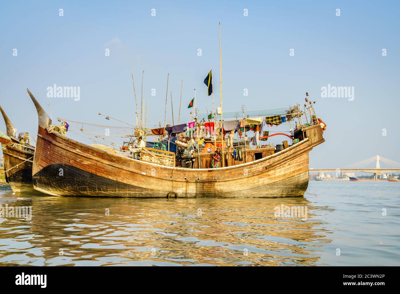 Chittagong, Bangladesh, December 22, 2017: Traditional fishing boat at Karnaphuli River port in Chittagong, Bangladesh Stock Photo