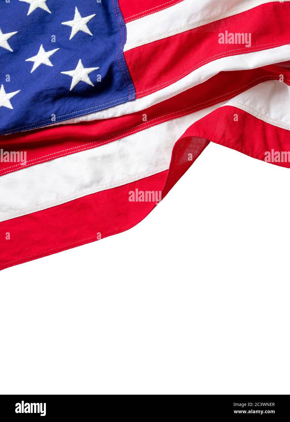 USA flag on white background. American flag cutout, copy space