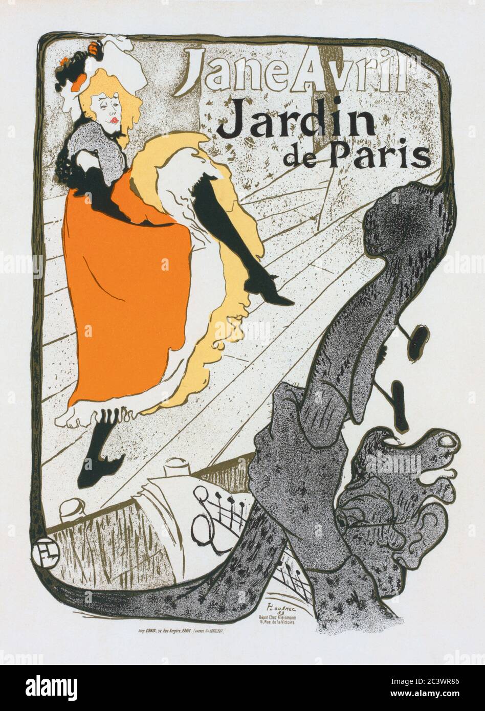 Jane Avril dancing at the Jardin de Paris.  1893 poster by Henri de Toulouse-Lautrec. Henri de Toulouse-Lautrec, French artist, 1864-1901.  The Jardin de Paris was a 'cafe-concert' on the Champs-Elysees. Stock Photo
