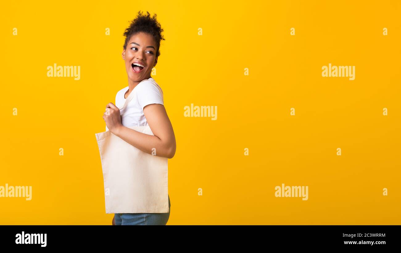 afro-girl-with-blank-eco-sack-for-mock-up-stock-photo-alamy