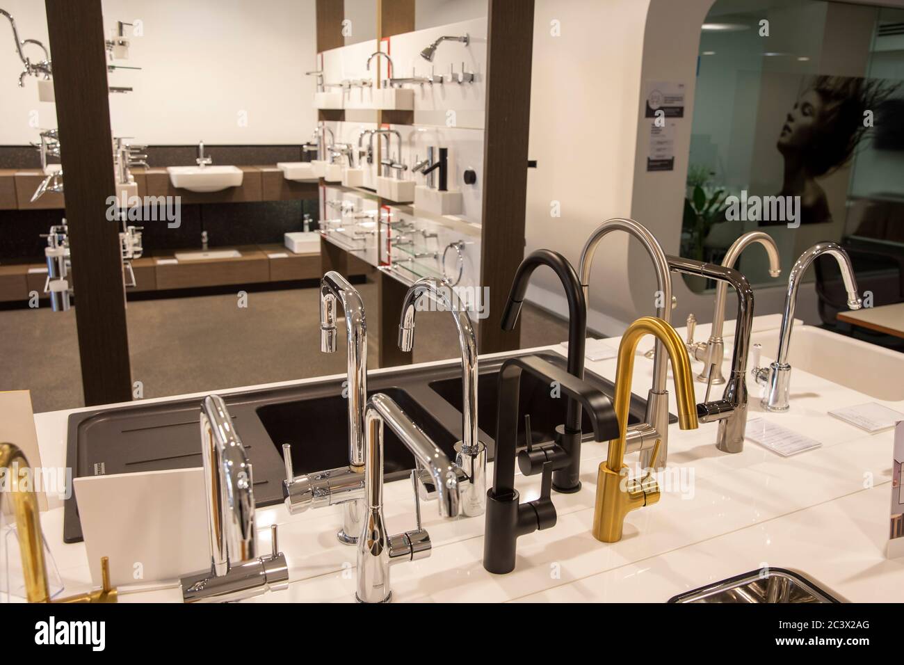 Interior shop selling kitchen and bathroom taps tap ware in Sydney Stock Photo