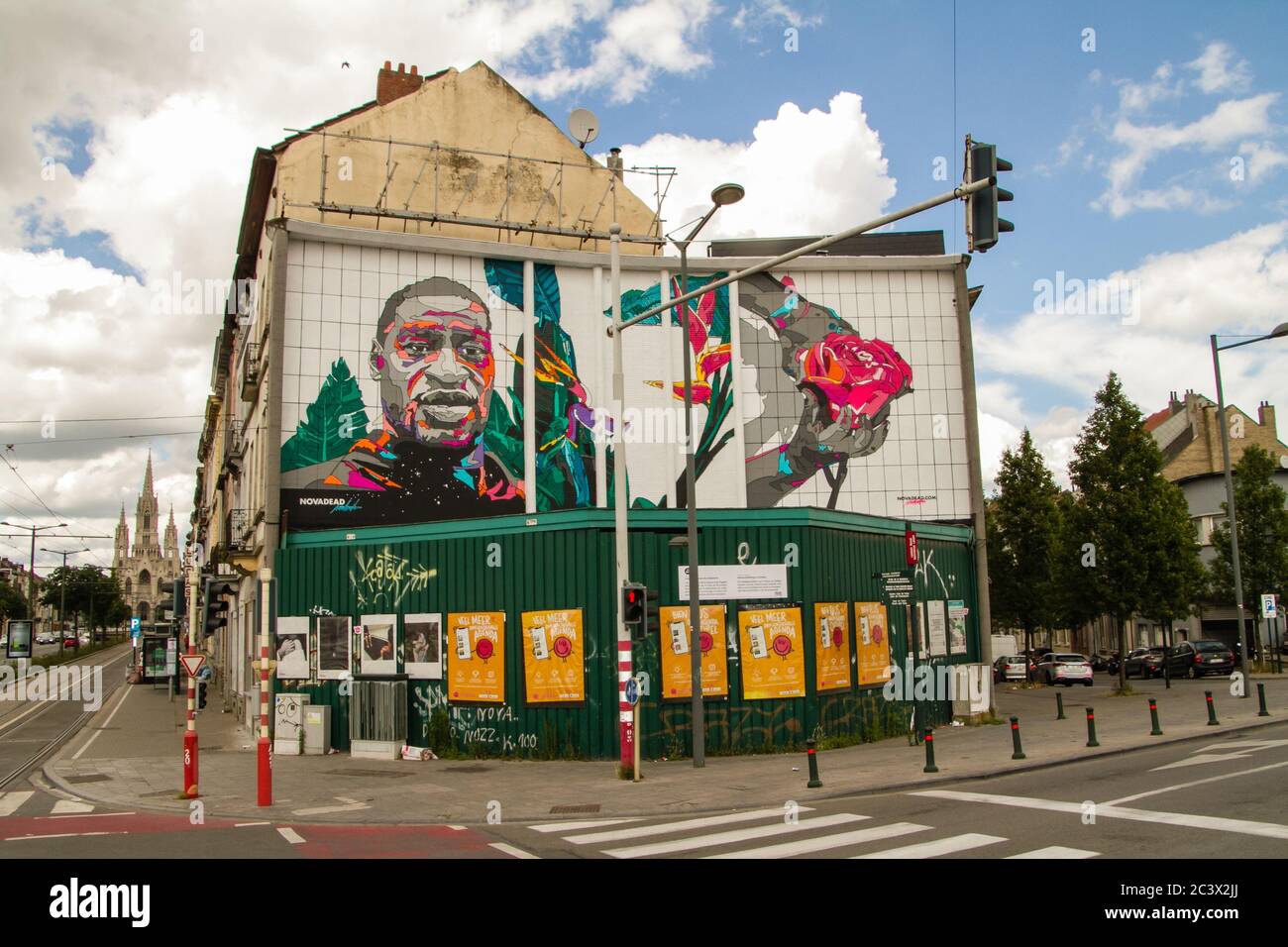 On June 18, 2020, the City of Brussels inaugurated a fresco by artist Novadead in tribute to George Floyd. This fresco is part of the Street Art route Stock Photo