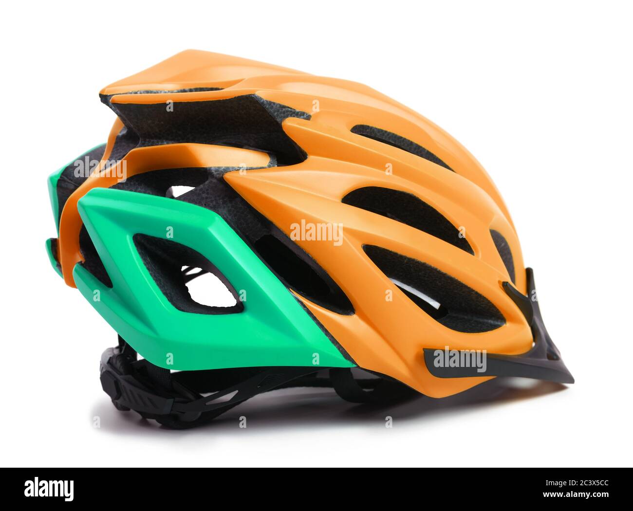 Multicolor bicycle helmet. Isolated on white background with shadow Stock Photo