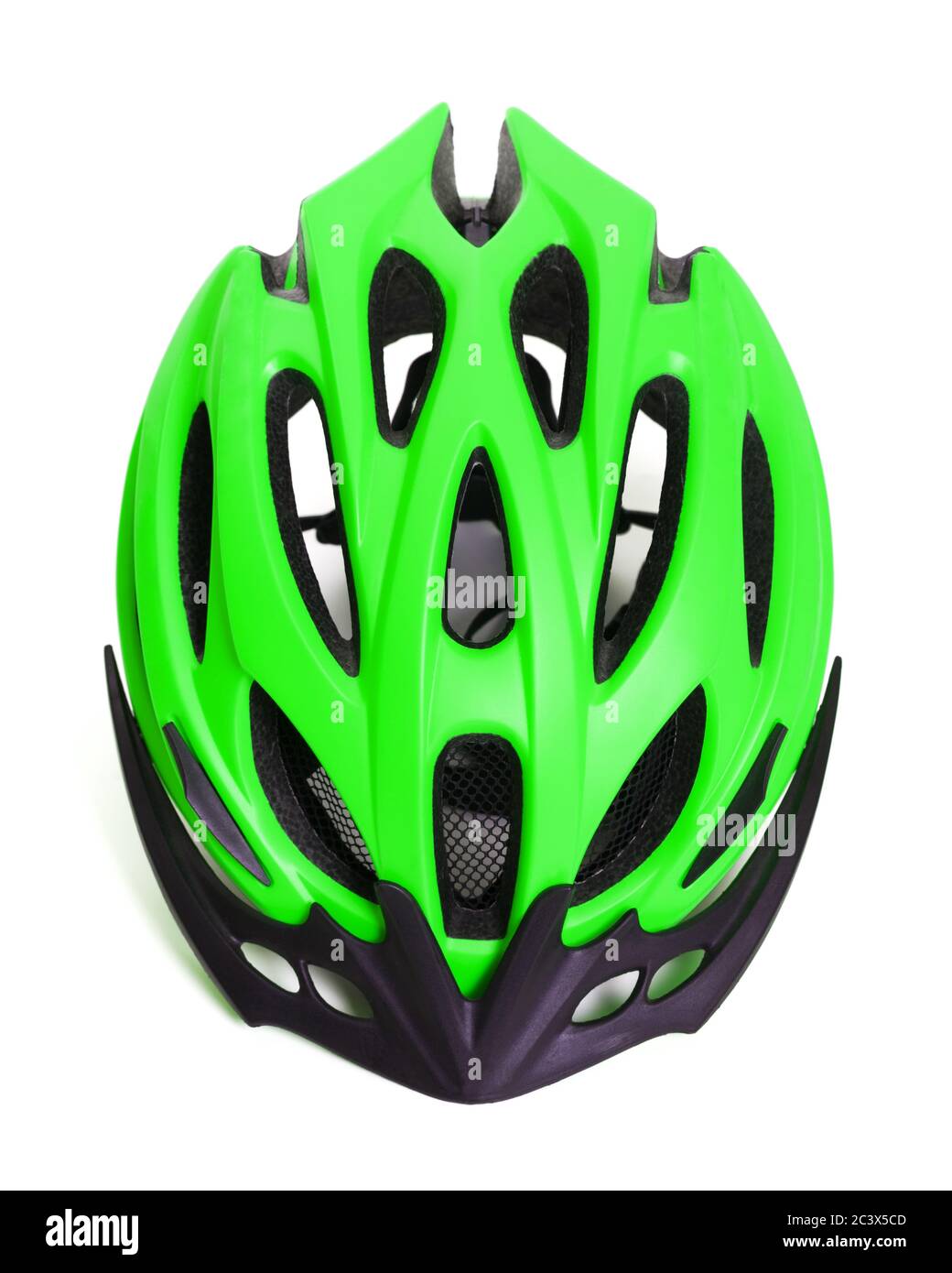 Bicycle helmet isolated on white background with shadow. Top view