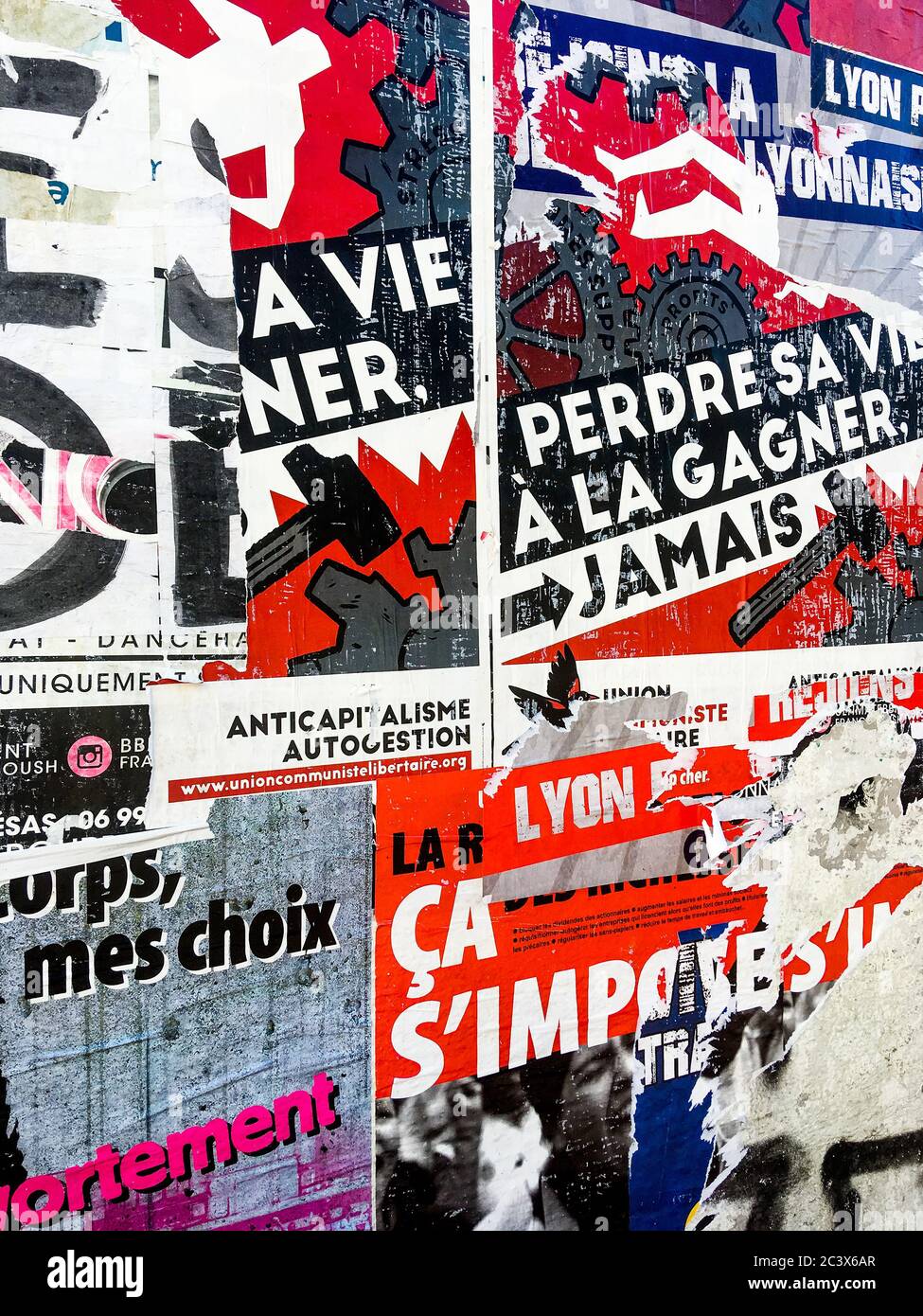 Political posters, Lyon, Rhone, Auvergne Rhone-Alps region, France Stock Photo