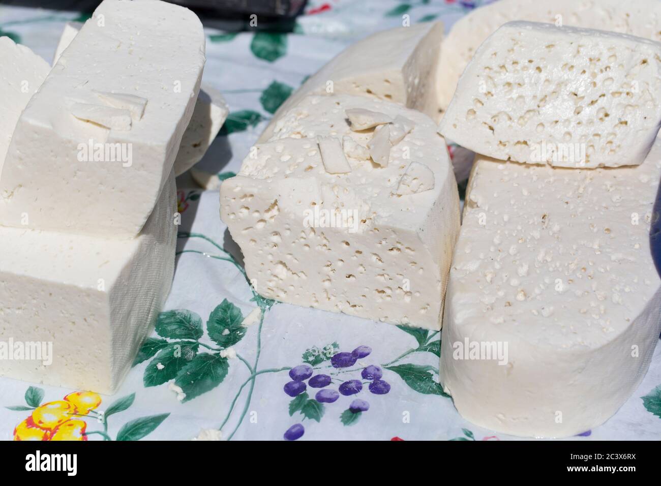 Traditional white and soft cheese. Close-up frame. Stock Photo