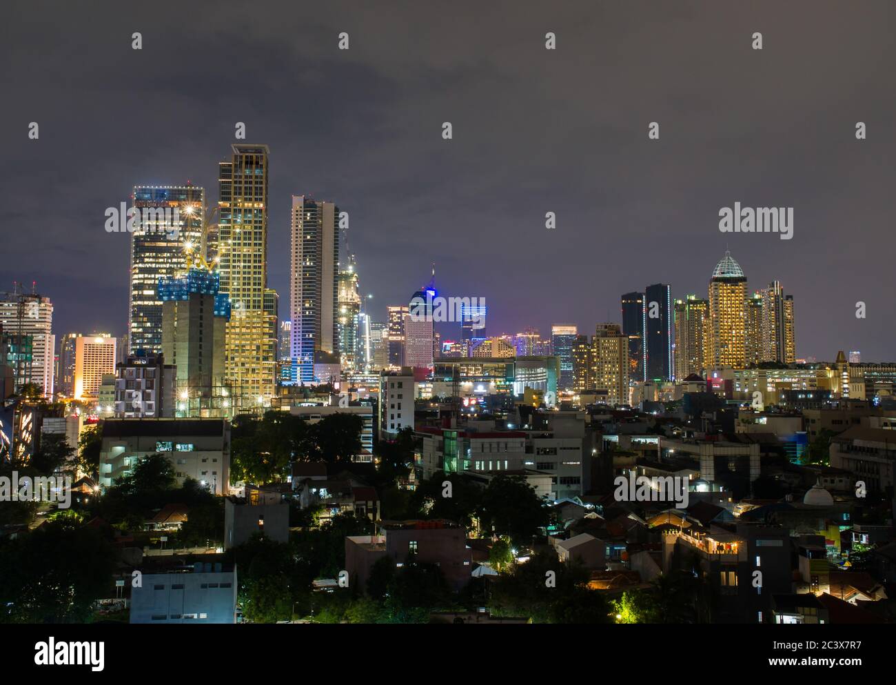 Night panorama of the capital of Indonesia - Jakarta. Stock Photo