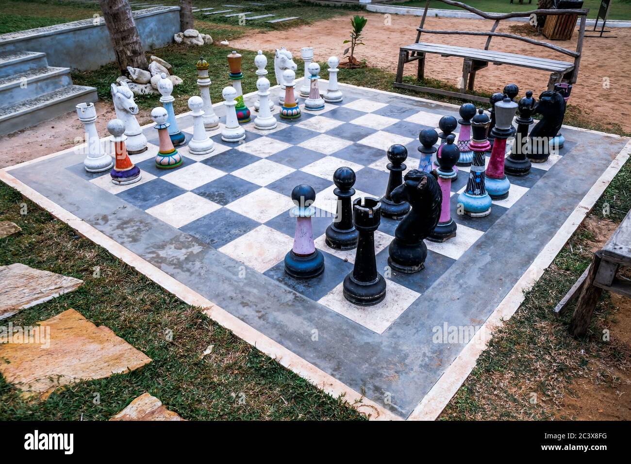 Giant chess board outside in Sri Lanka near Mirissa beach and Coconut Tree Hill. Strategic