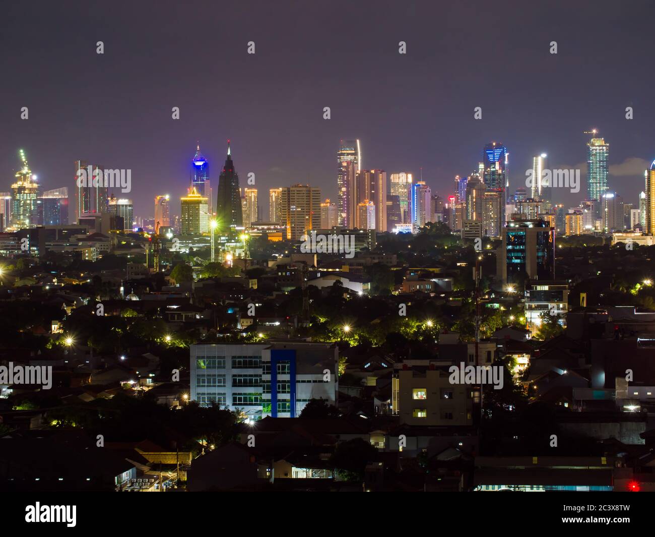 Night panorama of the capital of Indonesia - Jakarta. Stock Photo