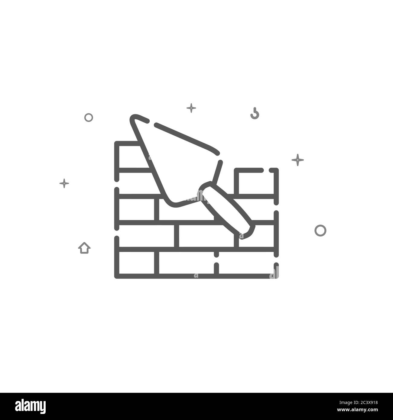 Trowel and brickwork simple vector line icon. Construction and repair ...
