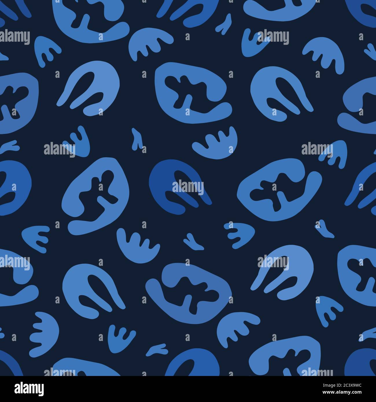 Indigo blue abstract organic cut out shapes. Vector pattern seamless ...