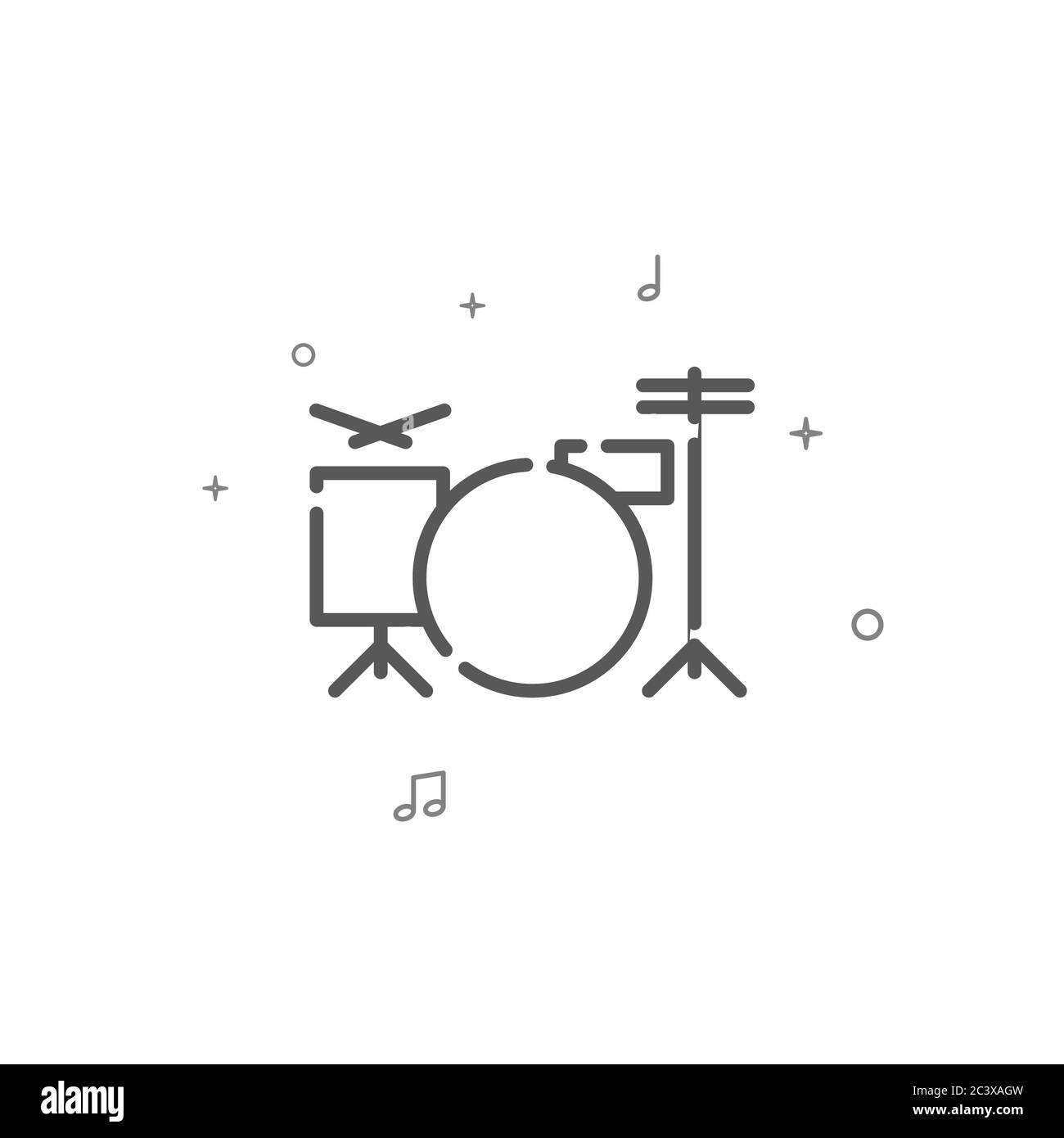 Drum kit simple vector line icon. Drummer symbol, pictogram, sign. Light background. Editable stroke. Adjust line weight. Stock Vector