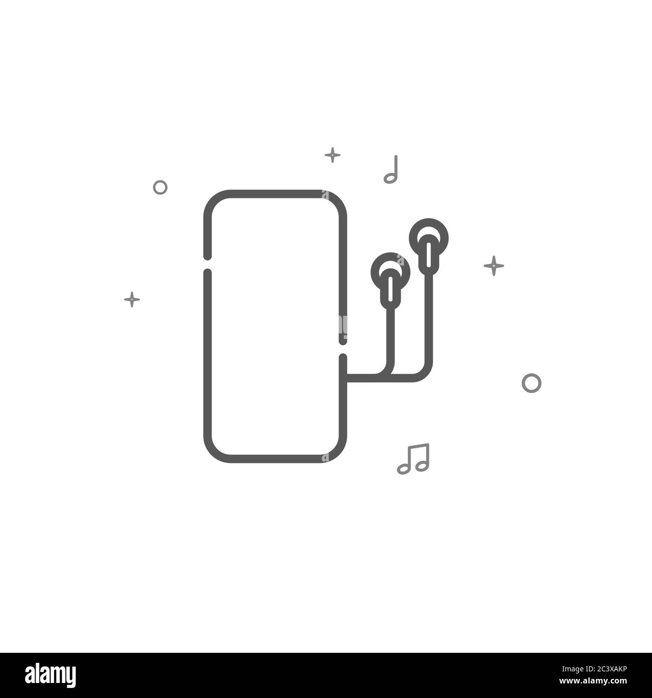 Smartphone with earphones simple vector line icon. Music player symbol ...