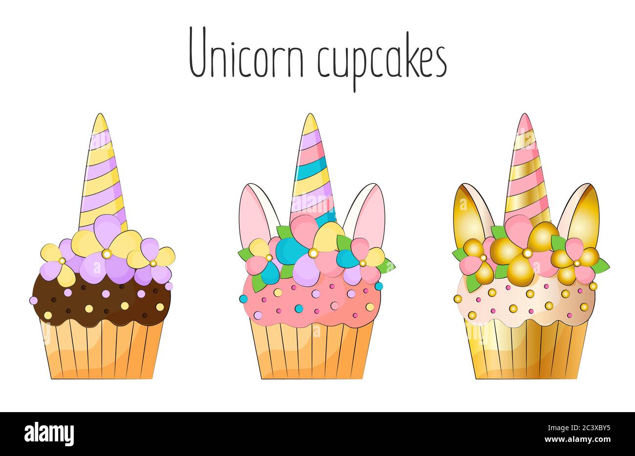 Unicorn cupcakes on white background stock vector illustration Stock ...