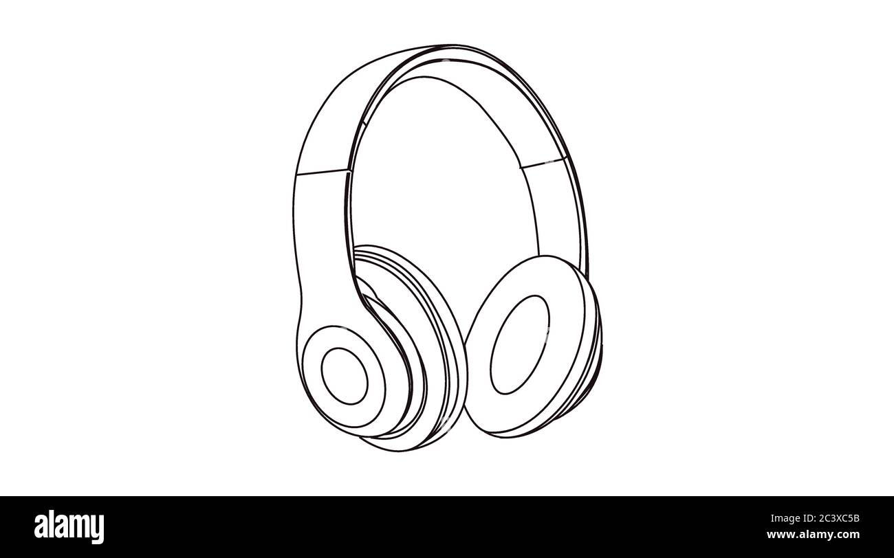 Vector Black and White Isolated Illustration of Headphones Stock Vector
