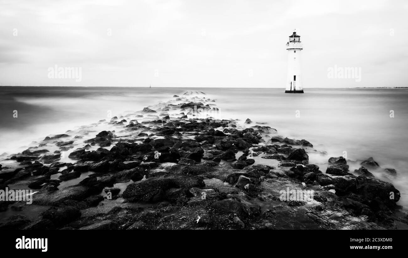 New Brighton Beach and perch rock lighthouse Stock Photo Alamy
