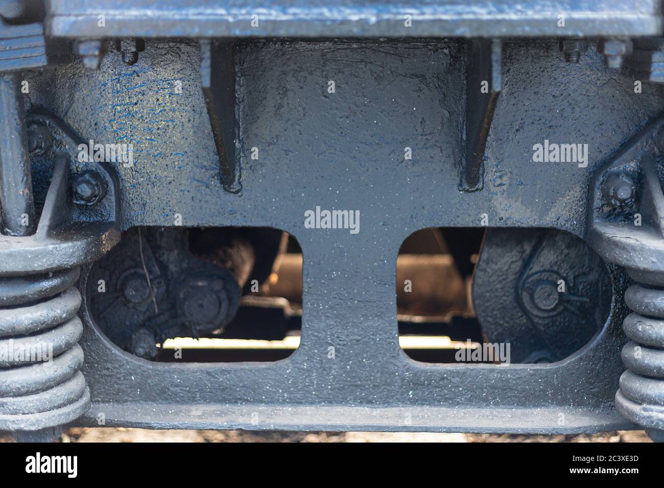 The brake system of a railway train. Part of the wagon closeup Stock