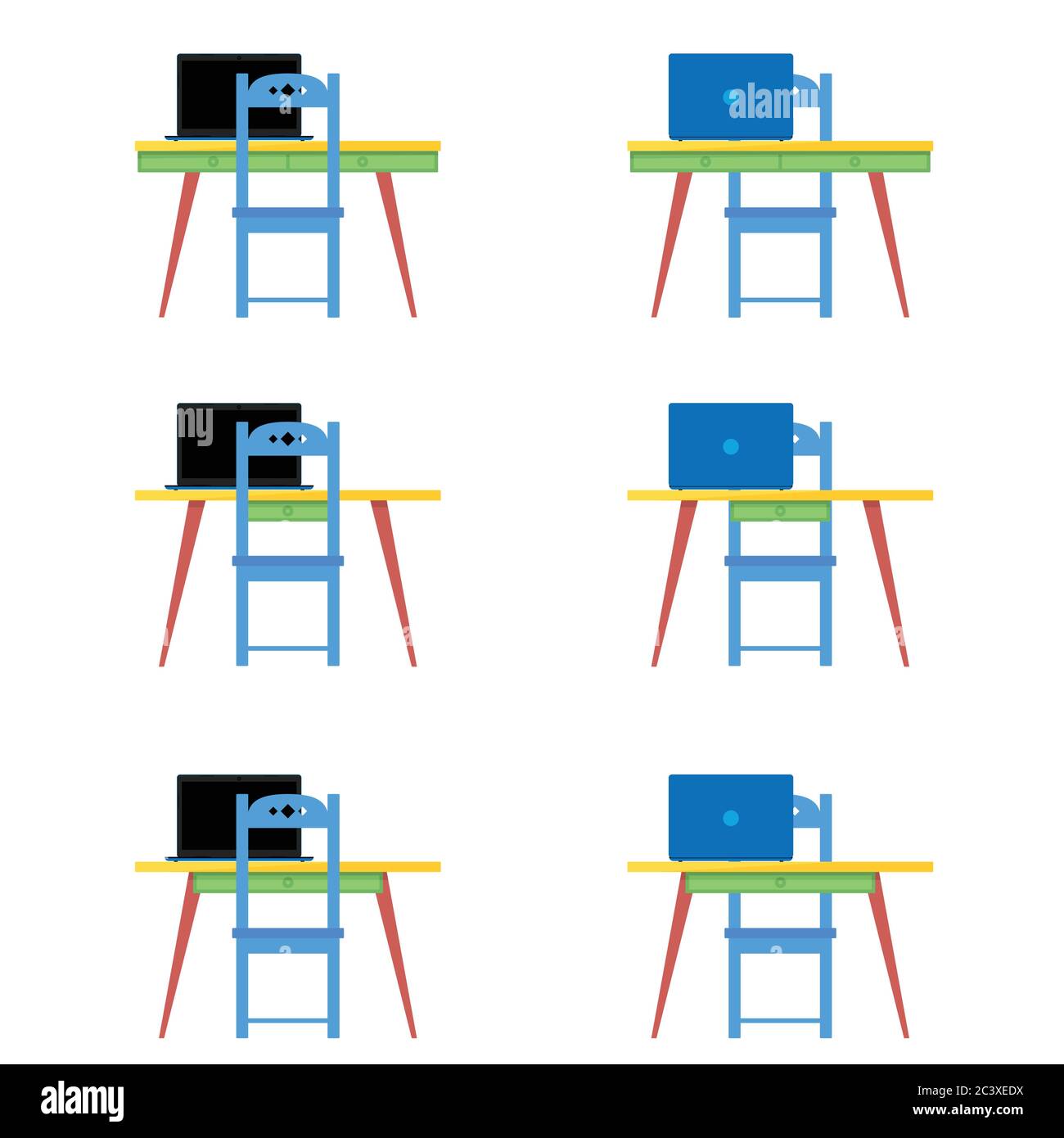 table and blue chair with laptop vector illustration Stock Vector