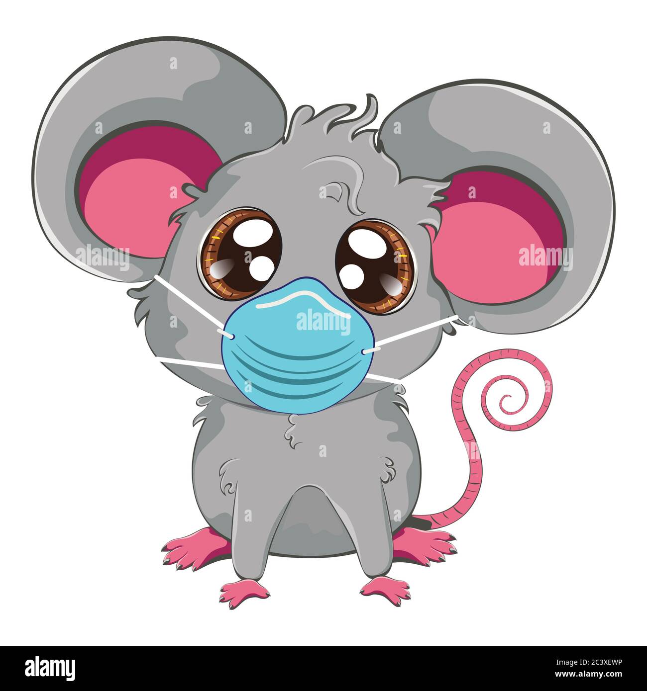 Cartoon Kawaii Anime Grey Mouse Or Rat In Face Mask Design Stock Vector Image Art Alamy
