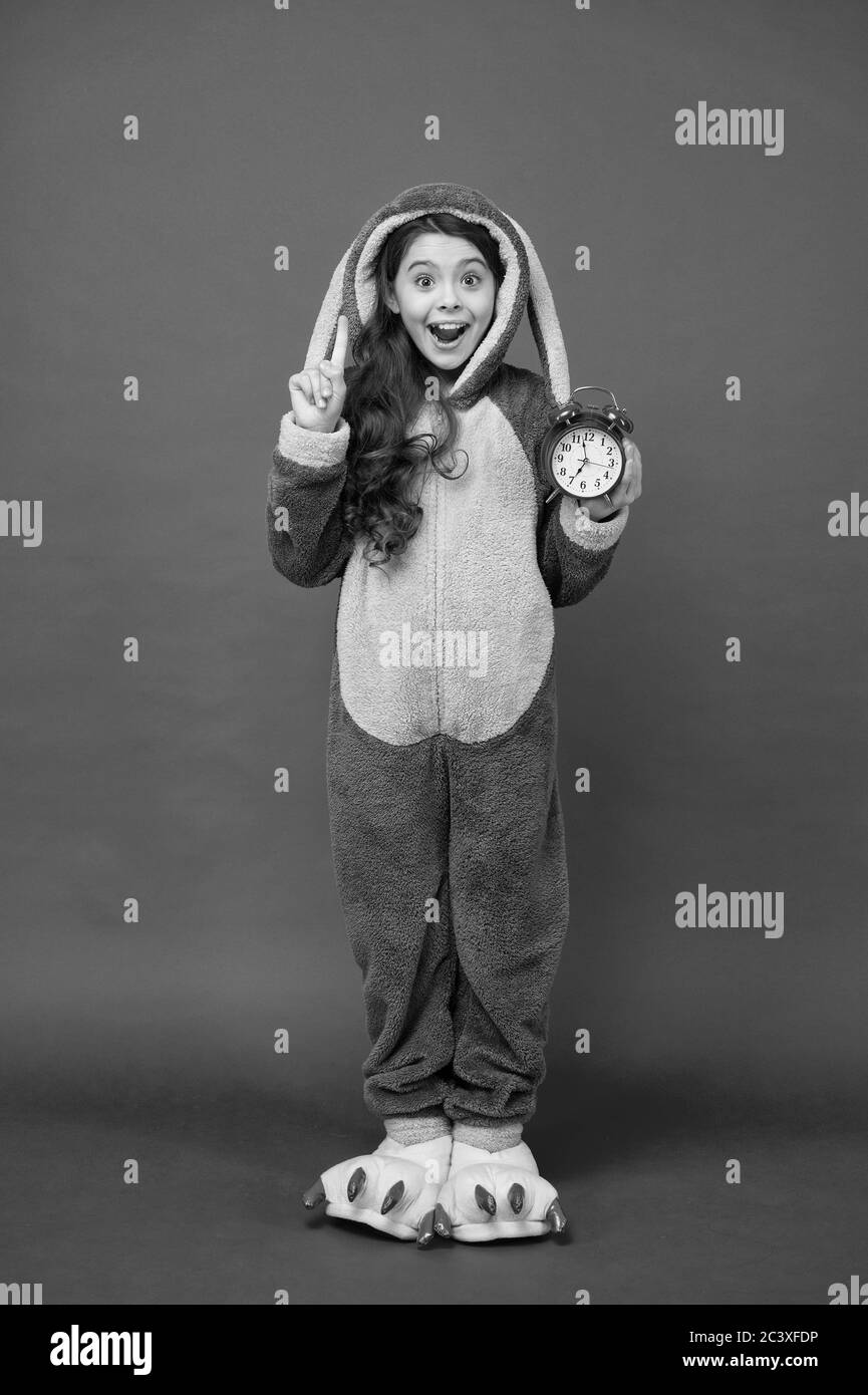 got an idea. happy child in bunny pajama. Different times of day and
