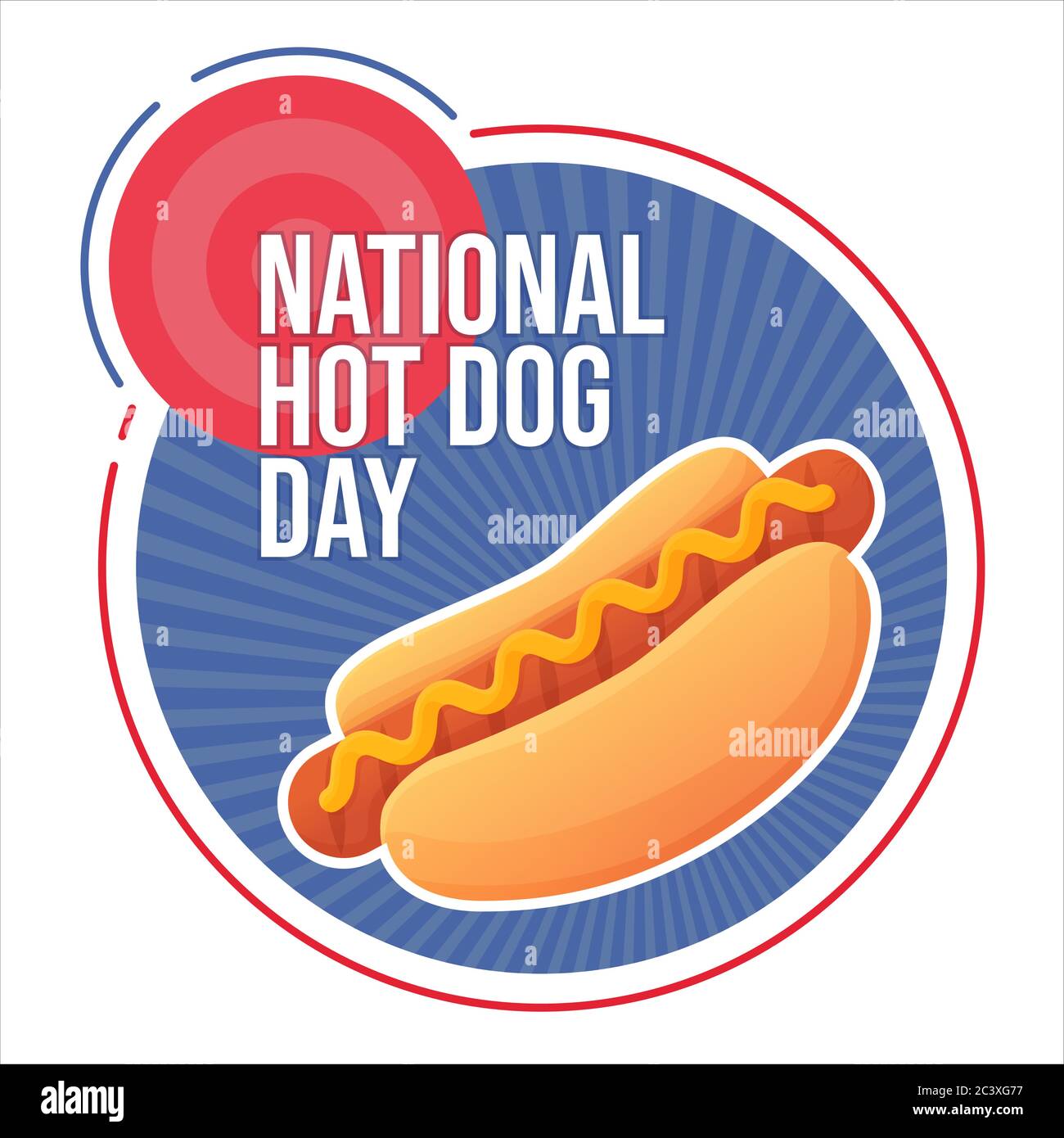 National Hot Dog Day banner july 22. Fast food, junk food celebration concept. Stock vector illustration isolated on white background in flat cartoon Stock Vector