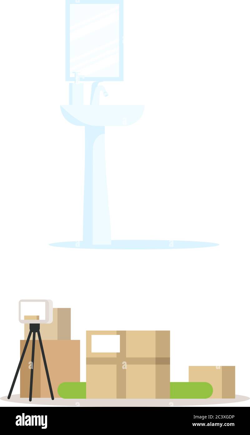 Sink and packed things semi flat RGB color vector illustrations set Stock Vector