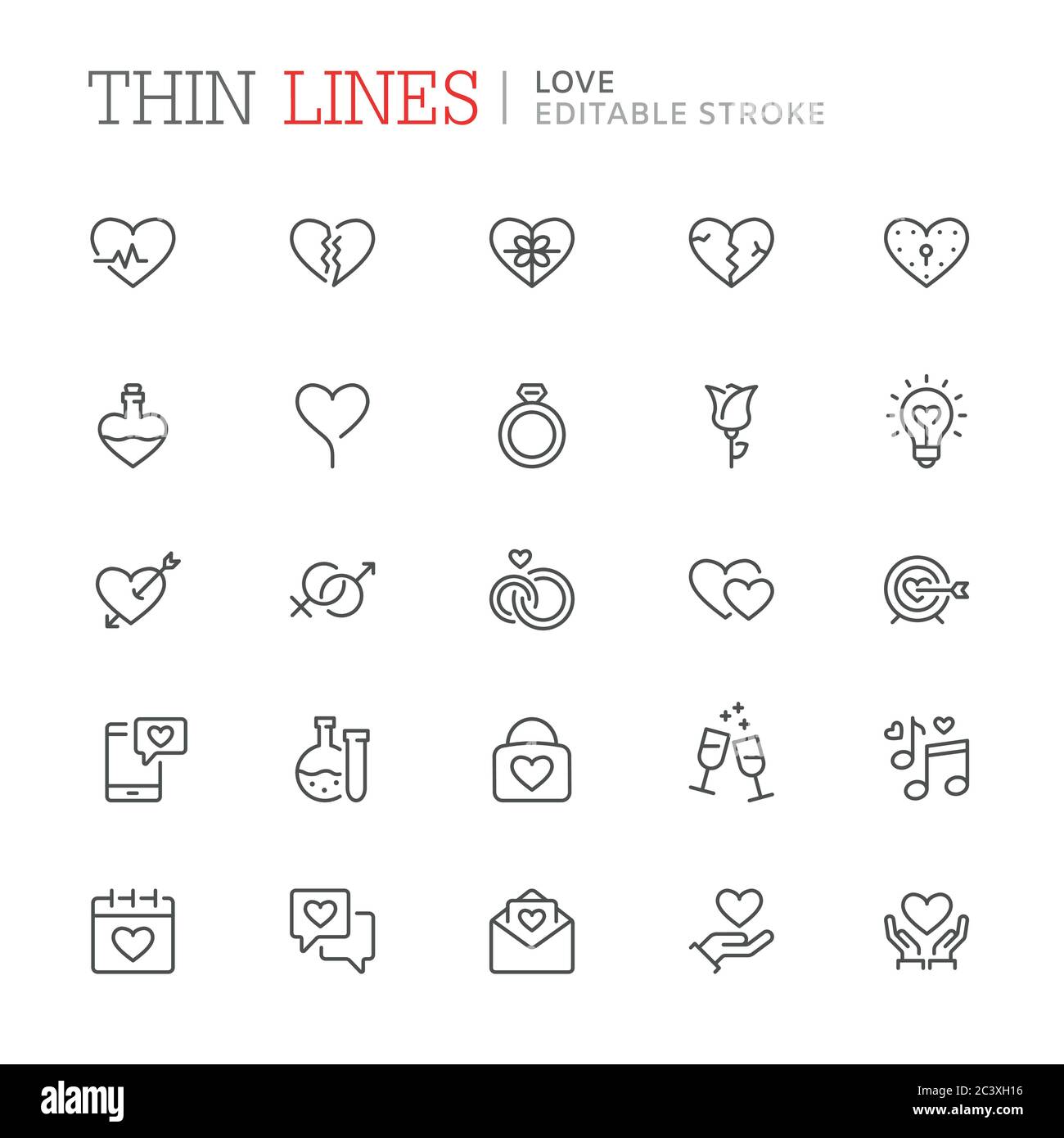 Collection of Saint Valentines Day related icons. Editable stroke Stock Vector