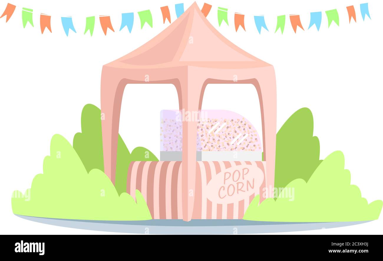 Pop corn stall semi flat RGB color vector illustration Stock Vector