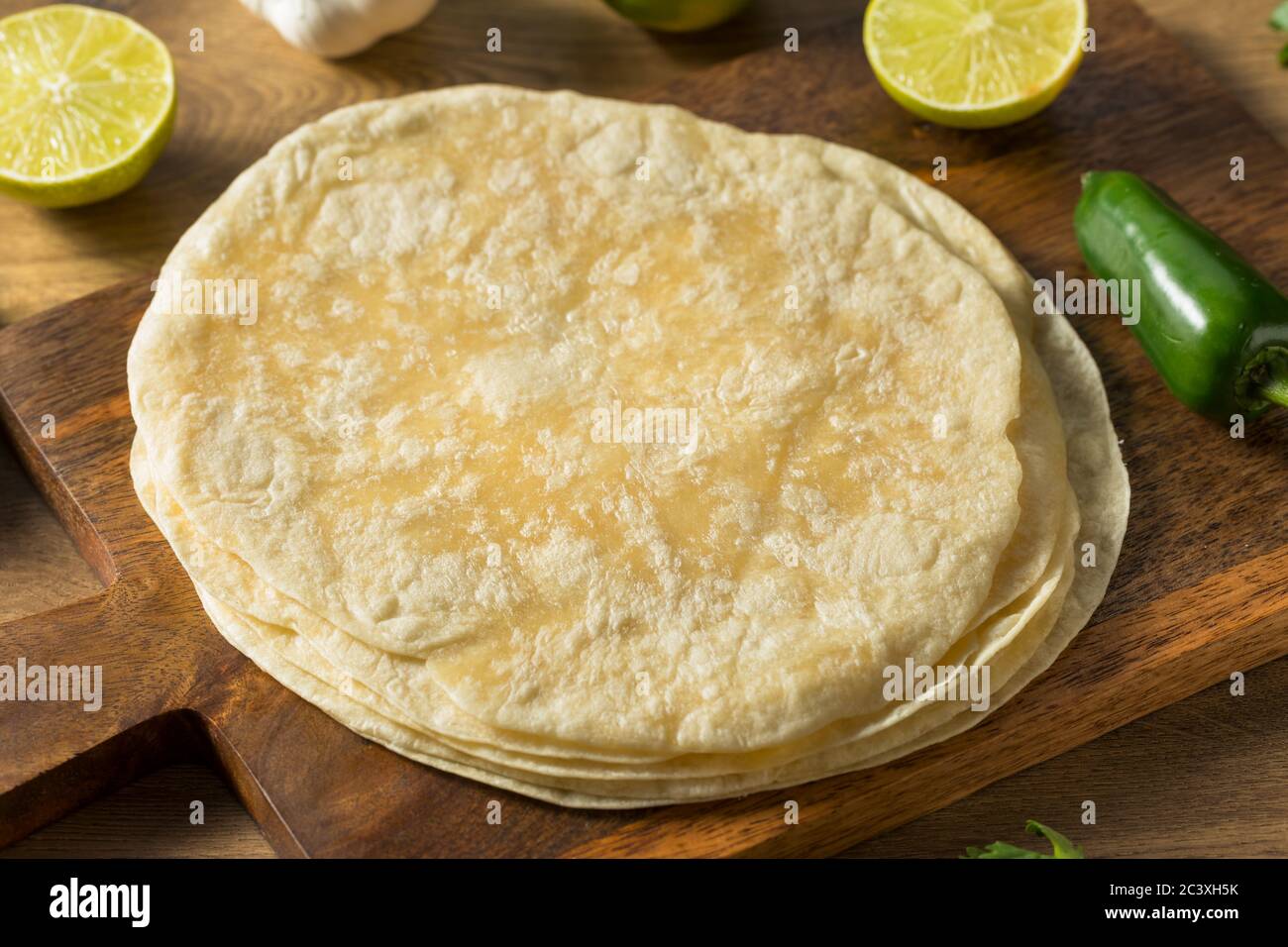 Homemade Fresh Flour Tortillas Ready to Cook Stock Photo
