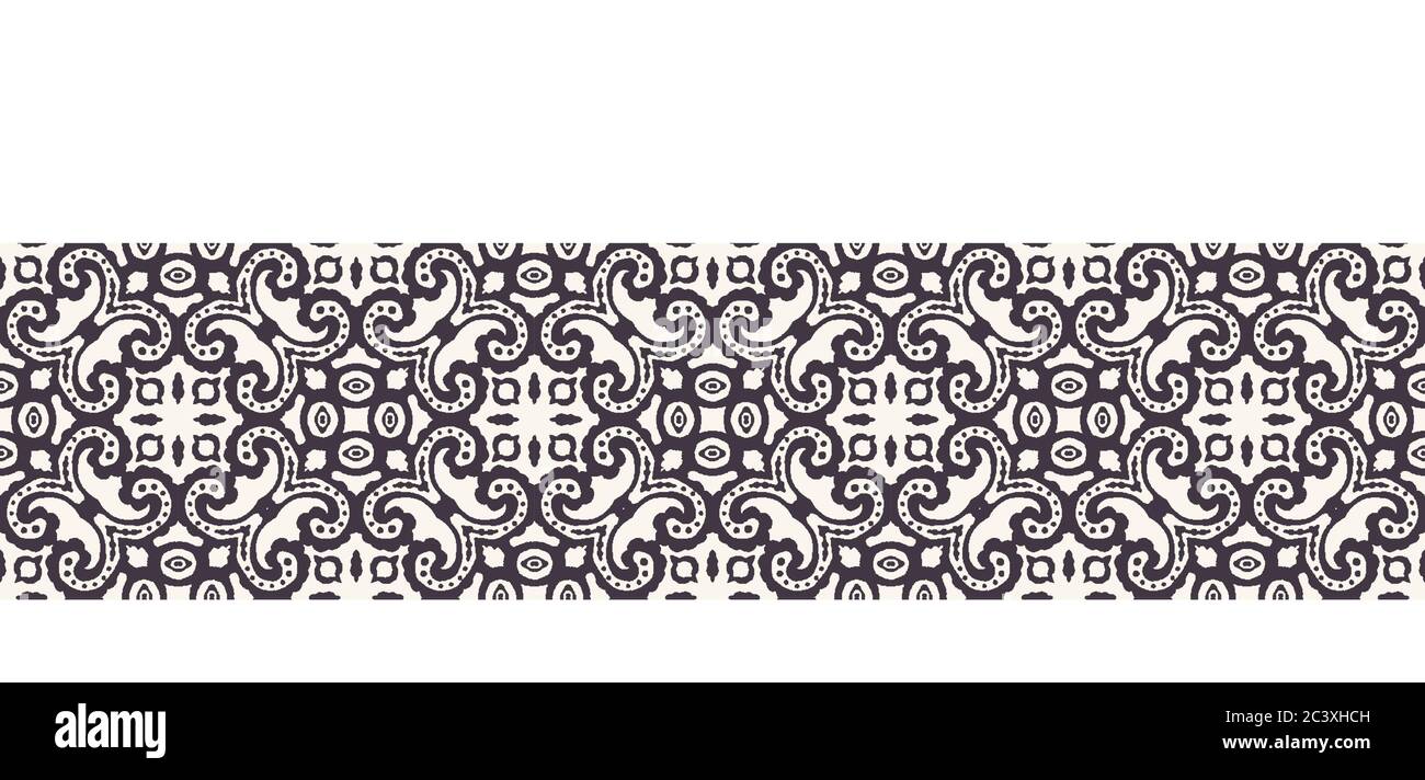 Seamless border pattern hand drawn ornamental azulejo mosaic background ...