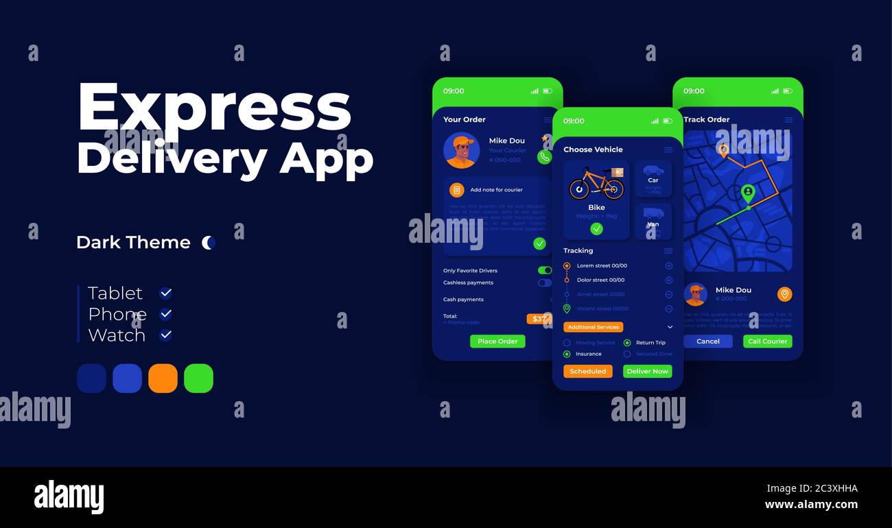 Express ordering app cartoon smartphone interface vector templates set ...