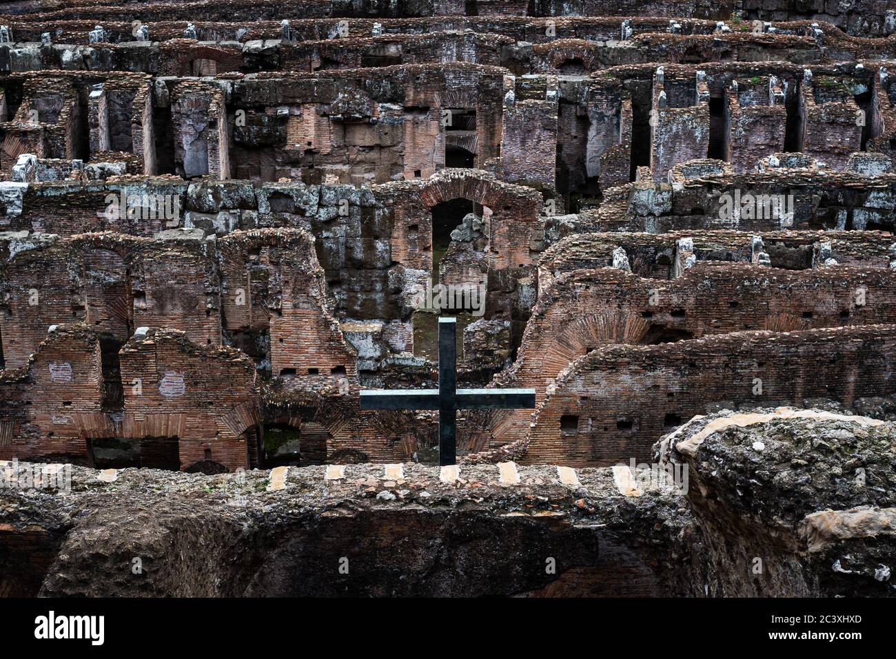 Galleries under the central arena of the Colosseum in Rome, Italy Stock Photo