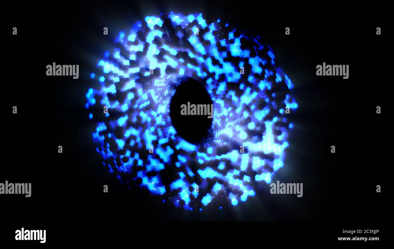 Abstract Glowing Ring Loop Spheres Twisting in Mobius Prism Shape - Abstract Background Texture Stock Photo