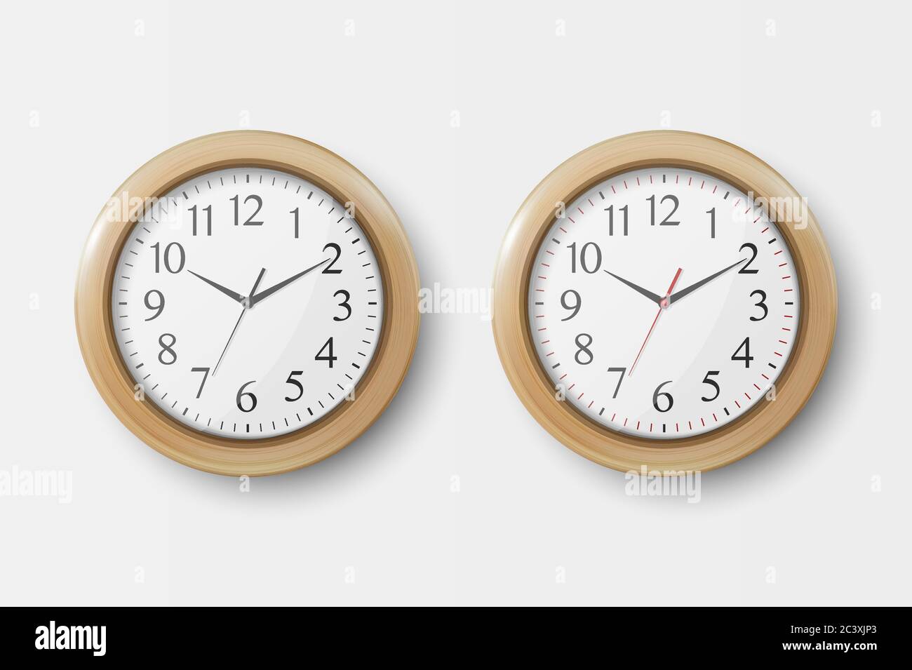 Vector 3d Realistic Simple Round Wooden Wall Office Clock with White ...