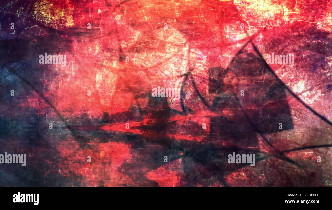 Abstract Red and Pink Grungy Texture with Rotating Black Pointed Stars ...