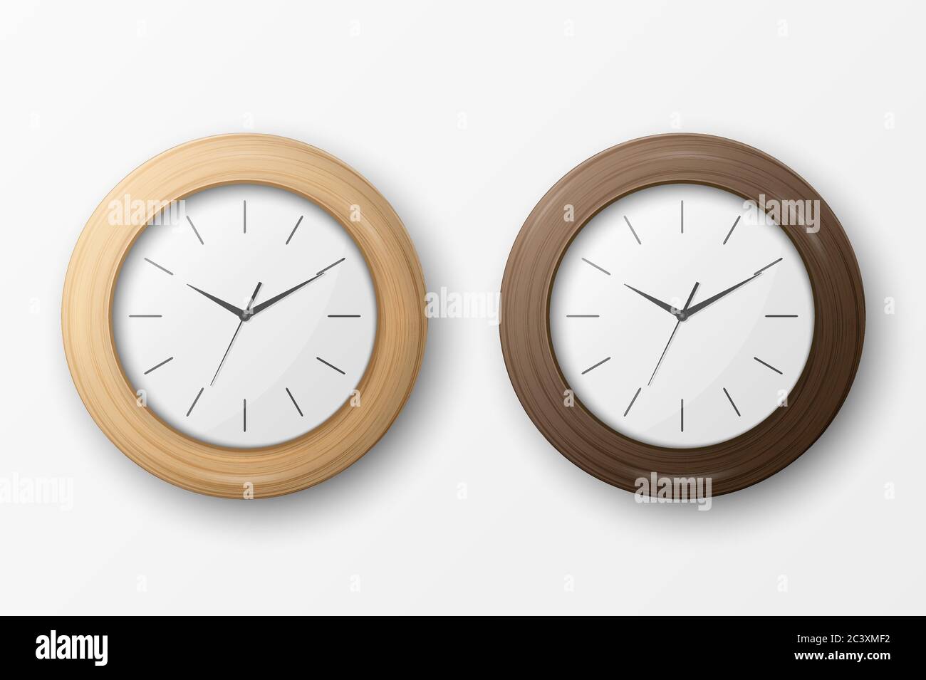 Vector 3d Realistic Simple Round Wooden Wall Office Clock with White ...