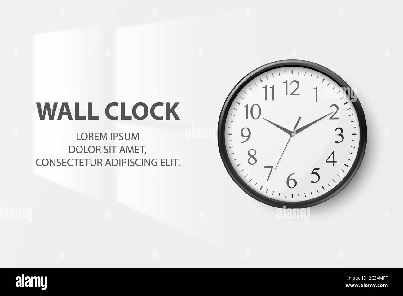 Vector 3d Realistic Simple Round Black Wall Office Clock with White ...