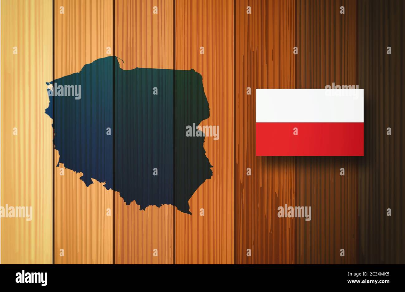 Map and flag of Poland on a wooden background, 3D illustration Stock ...