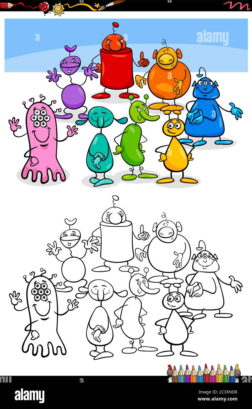 Cartoon Illustration of Funny Aliens or Fantasy Characters Group ...