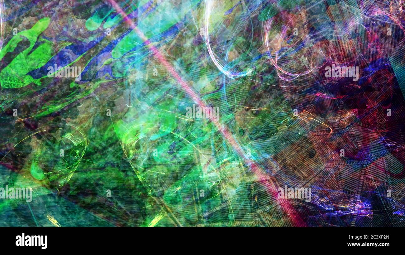 Green and Purple Ectoplasm Moves and Swirls in Ghastly Fashion - Abstract Background Texture Stock Photo