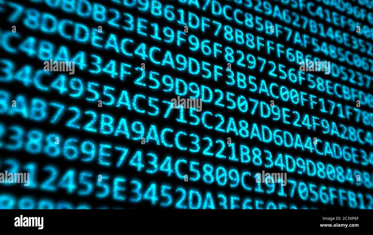 Hexadecimal Code Program Digits on Digital Computer Monitor Screen - Abstract Background Texture Stock Photo
