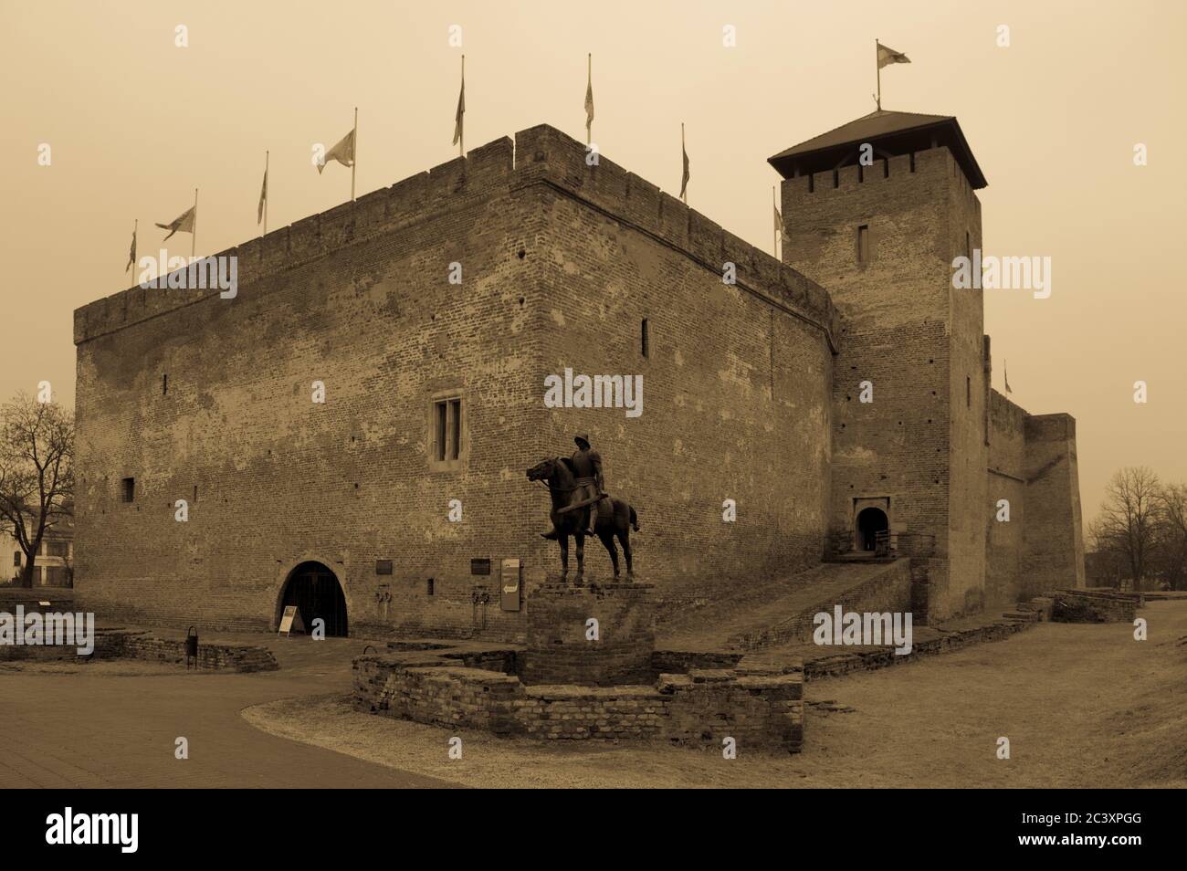 Full view of Gyula Castle, Hungary in sepia colors Stock Photo